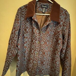Denim & Co. Brocade Jacket, Blue/Brown with Brown Velveteen Collar